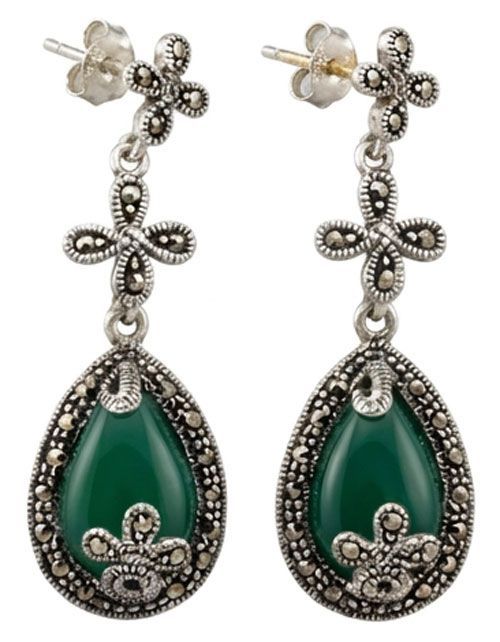 Agate Marcasite Dimension Sterling Silver Earrings Agate Marcasite Dimension Sterling Silver Earrings
