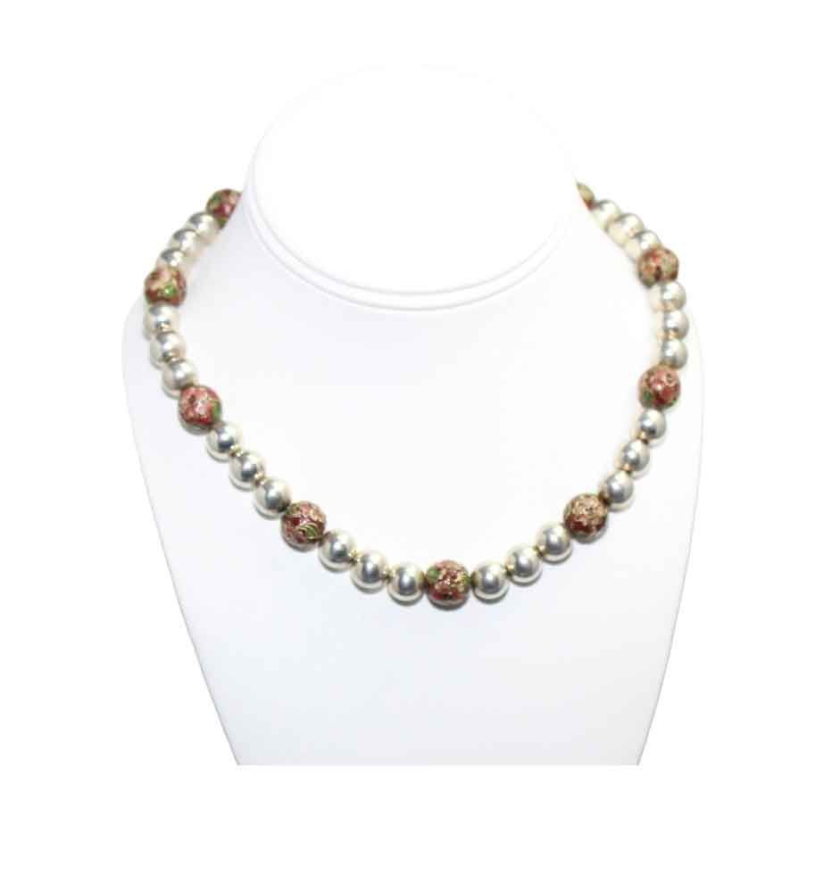 Floral Sterling Silver Bead Necklace Floral Sterling Silver Bead Necklace