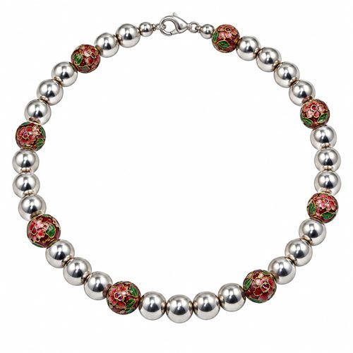 Floral Sterling Silver Bead Necklace Floral Sterling Silver Bead Necklace