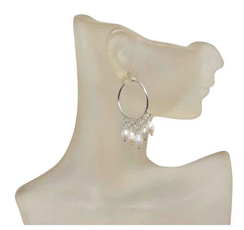 Pearl Orbit Sterling Silver Omega Earrings Pearl Orbit Sterling Silver Omega Earrings