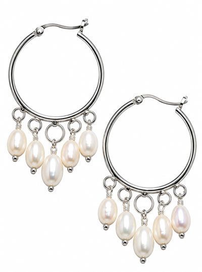 Pearl Orbit Sterling Silver Omega Earrings Pearl Orbit Sterling Silver Omega Earrings