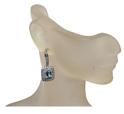 Blue Topaz & Created White Sapphire Drop Earrings Blue Topaz & Created White Sapphire Drop Earrings