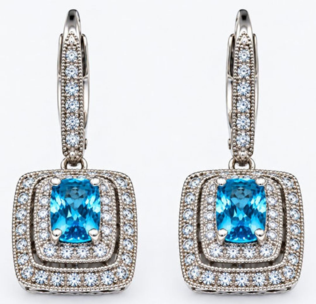 Blue Topaz & Created White Sapphire Drop Earrings Blue Topaz & Created White Sapphire Drop Earrings