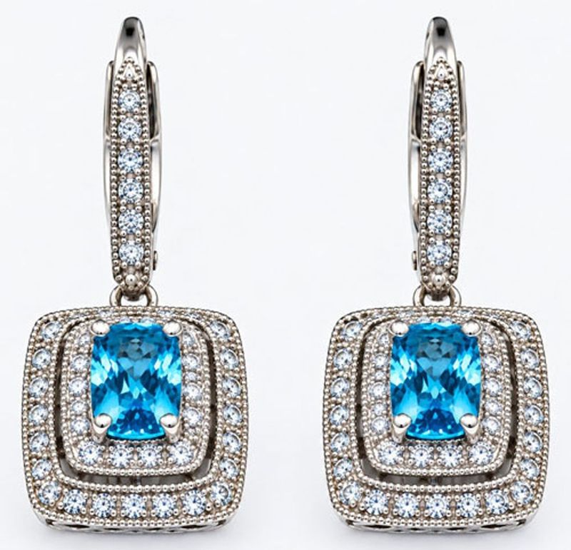 Blue Topaz & Created White Sapphire Drop Earrings