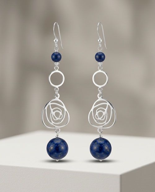 Midnight Lapis Cascade Sterling Silver Earrings Midnight Lapis Cascade Sterling Silver Earrings