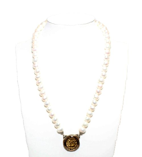 Louis Vuitton & White Cultured Pearl Medallion Necklace