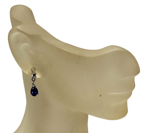 Created Sapphire & White Sapphire 10K Gold Earrings Created Sapphire & White Sapphire 10K Gold Earrings