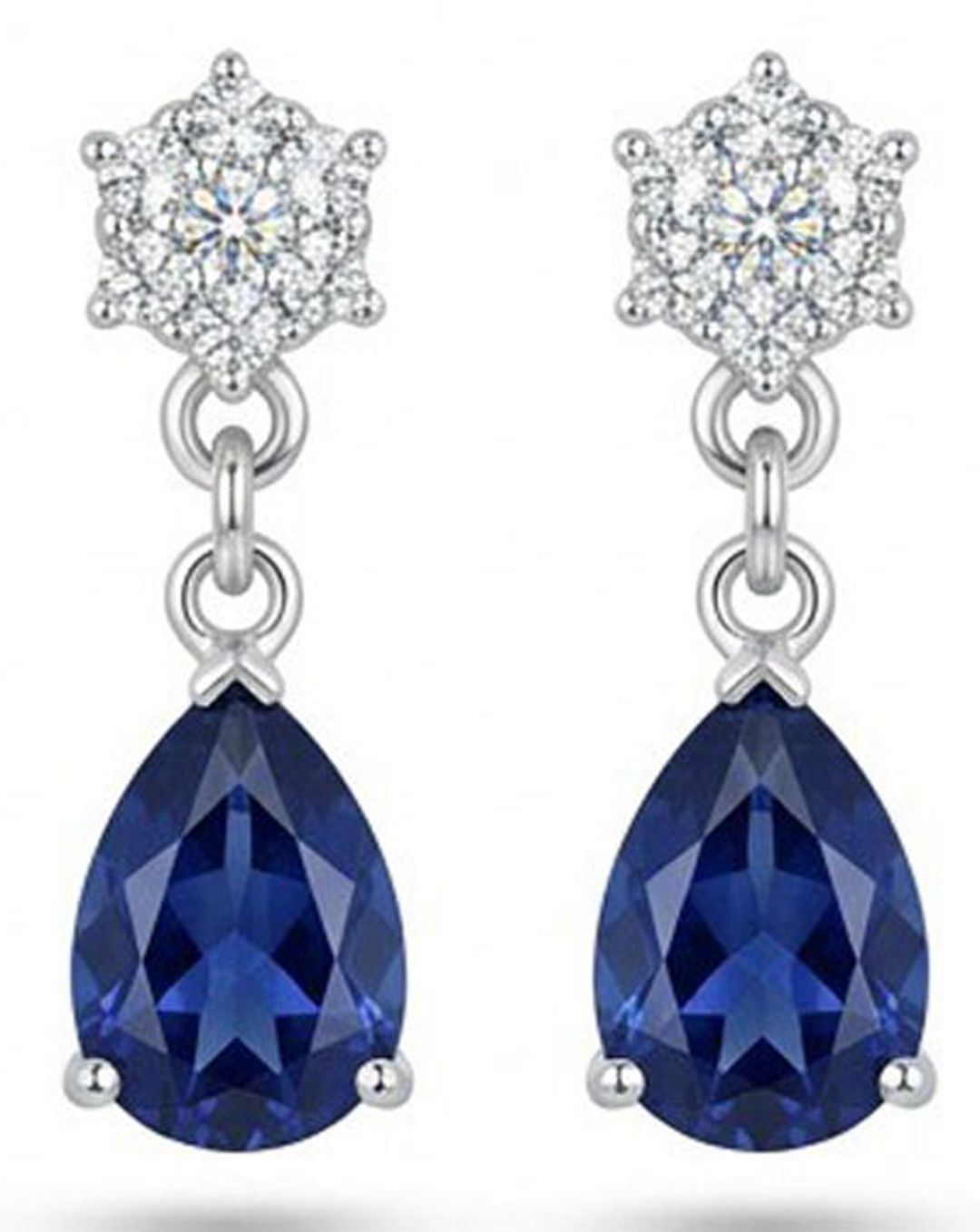 Created Sapphire & White Sapphire 10K Gold Earrings Created Sapphire & White Sapphire 10K Gold Earrings