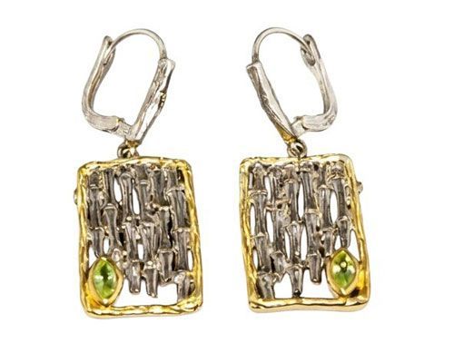 Peridot Openwork Two-Tone Drop Earrings