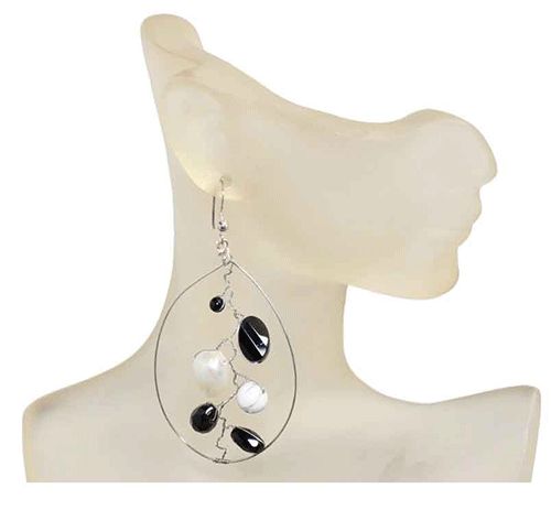 Monochrome Oval Beaded Sterling Silver Earrings Monochrome Oval Beaded Sterling Silver Earrings