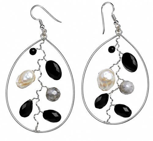 Monochrome Oval Beaded Sterling Silver Earrings Monochrome Oval Beaded Sterling Silver Earrings