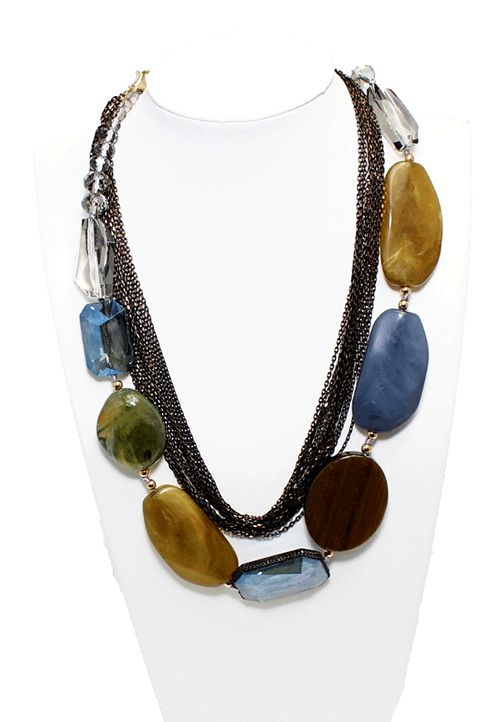 Multi-Strand Chain & Glass Bead Necklace Multi-Strand Chain & Glass Bead Necklace