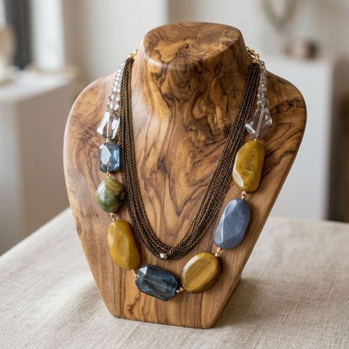 Multi-Strand Chain & Glass Bead Necklace Multi-Strand Chain & Glass Bead Necklace