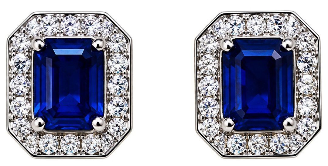 Sapphire & White Topaz Halo Stud Earrings Sapphire & White Topaz Halo Stud Earrings