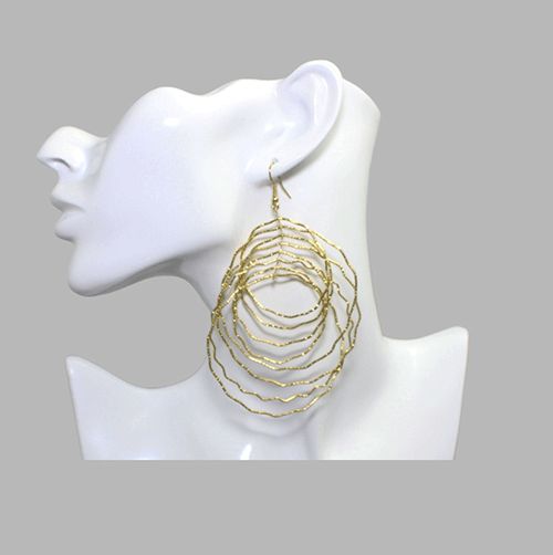 Gold Tone Layered Wire Circle Earrings