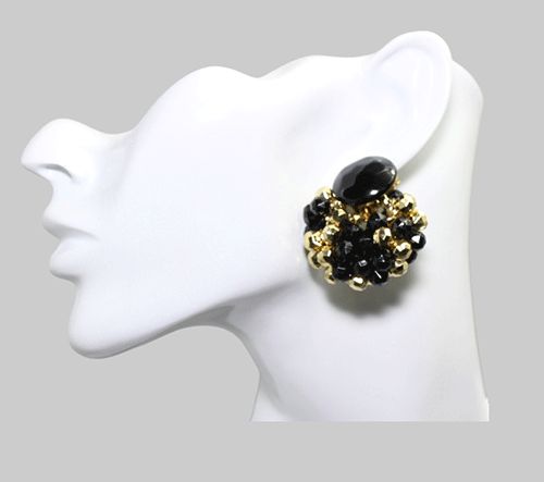 Black & Gold Lucite Clip-On Earrings