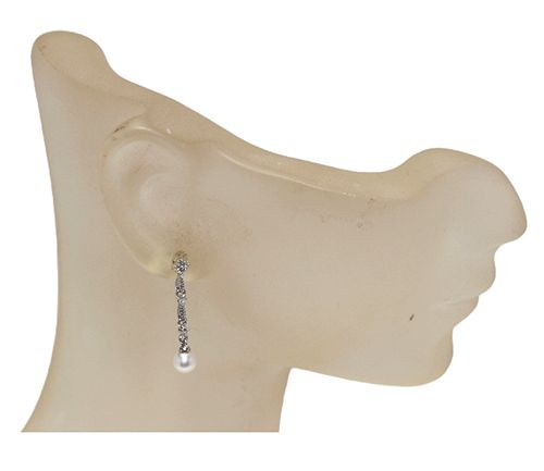 White Gold Freshwater Pearl & Diamond Drop Earrings