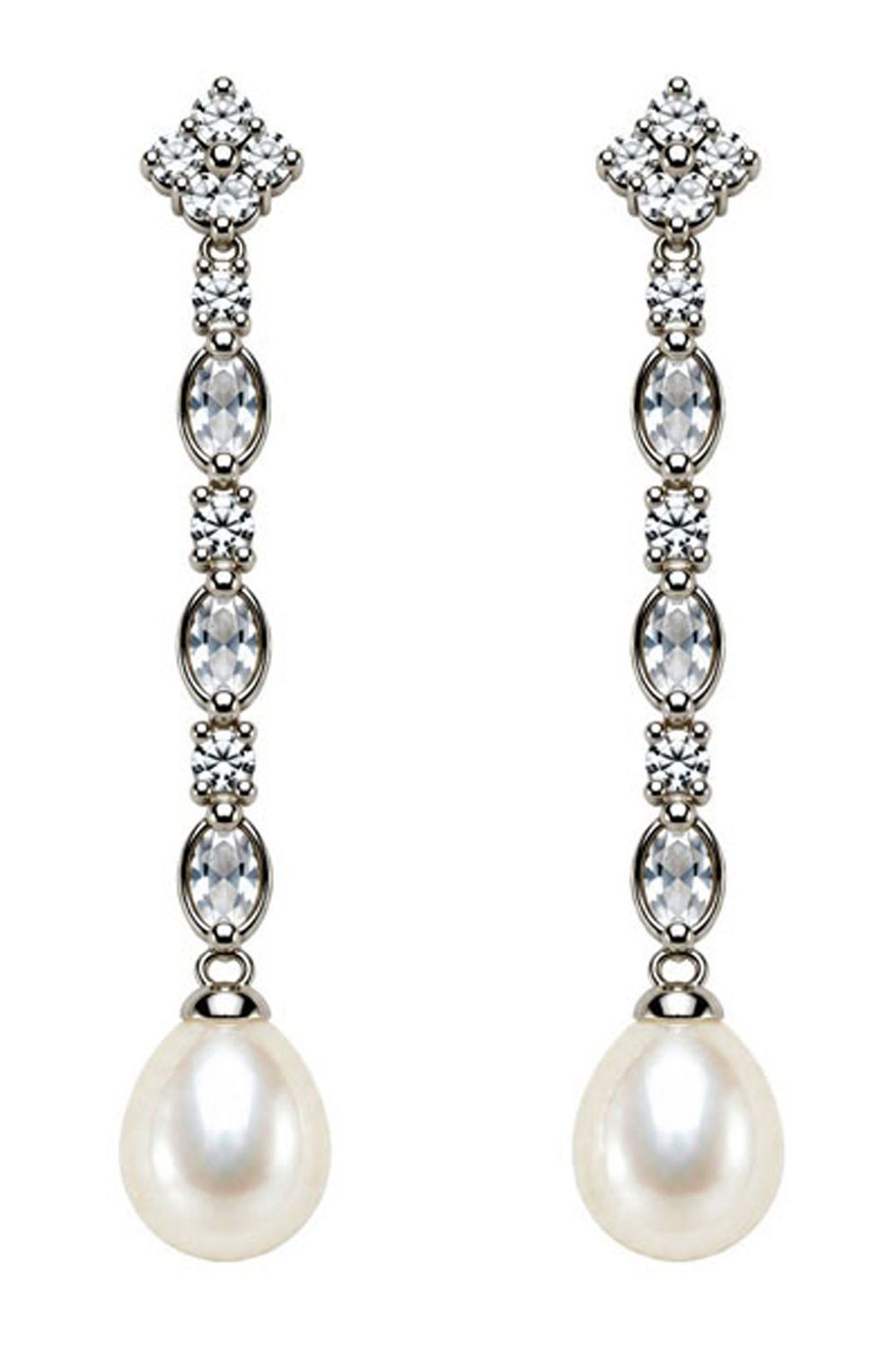 White Gold Freshwater Pearl & Diamond Drop Earrings White Gold Freshwater Pearl & Diamond Drop Earrings
