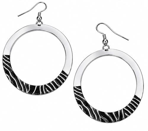 Contemporary Oval Black and Silver Metallic Earrings Contemporary Oval Black and Silver Metallic Earrings