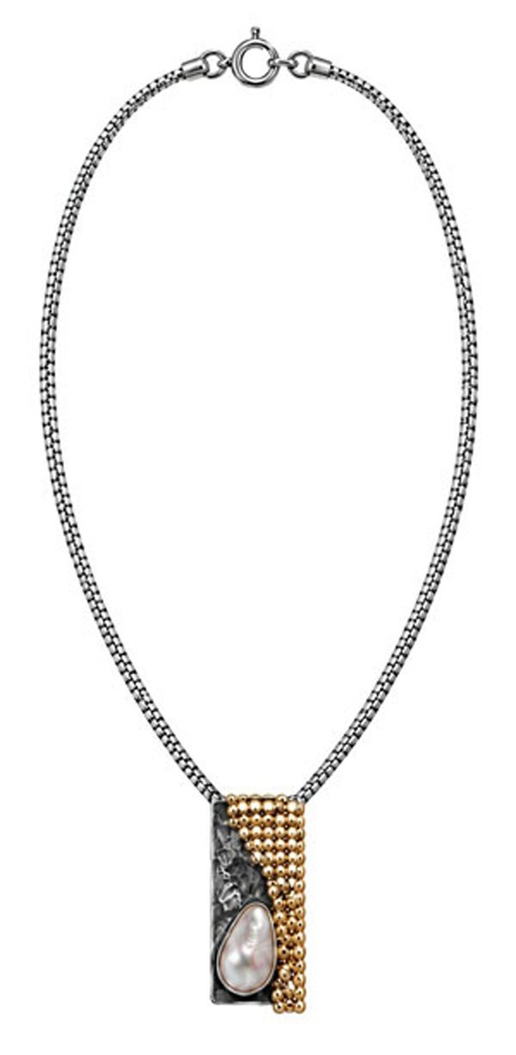 Baroque Pearl and Blue Topaz Two-Tone Necklace Baroque Pearl and Blue Topaz Two-Tone Necklace