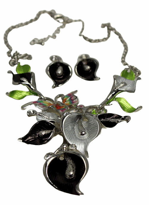 Black Calla Lily Necklace & Earring Set