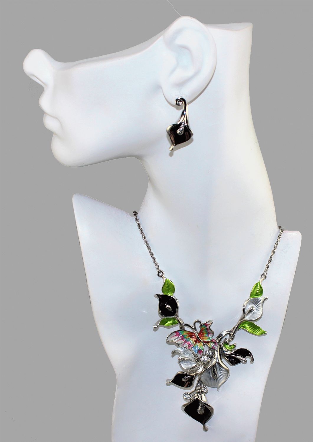 Black Calla Lily Necklace & Earring Set