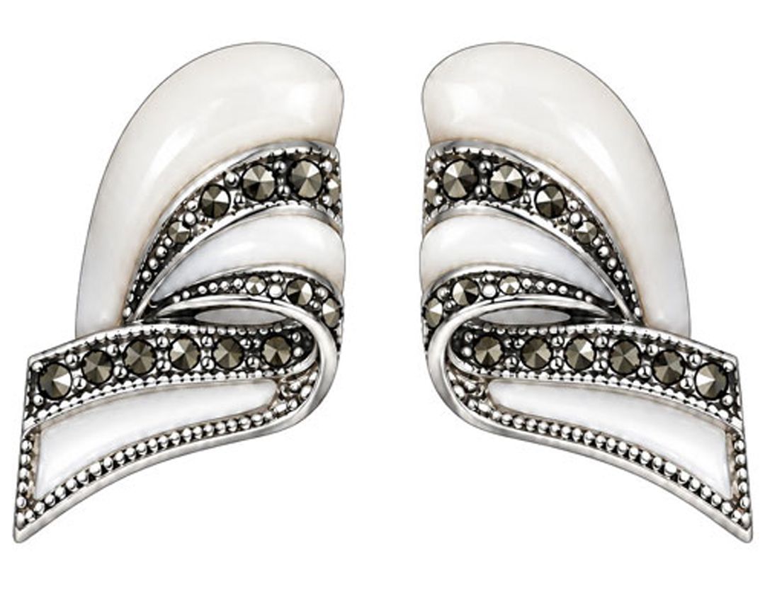 Marcasite & Mother of Pearl Sterling Silver Earrings