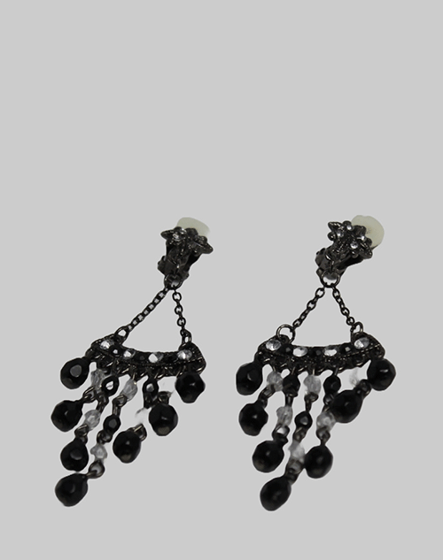 Crystal & Black Beaded Clip-On Earrings