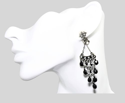 Crystal & Black Beaded Clip-On Earrings