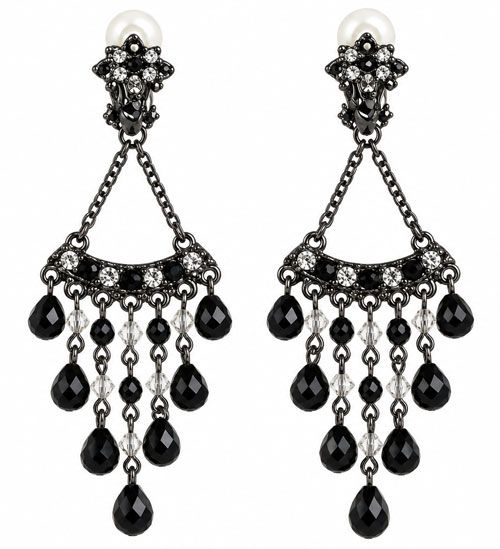 Crystal & Black Beaded Clip-On Earrings Crystal & Black Beaded Clip-On Earrings