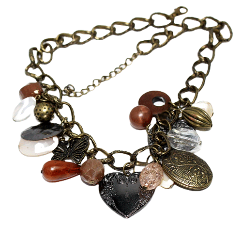 Antique Bronze Heart & Charm Statement Necklace