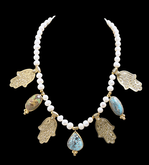 One-of-a-Kind Pearl & Turquoise Charm Necklace