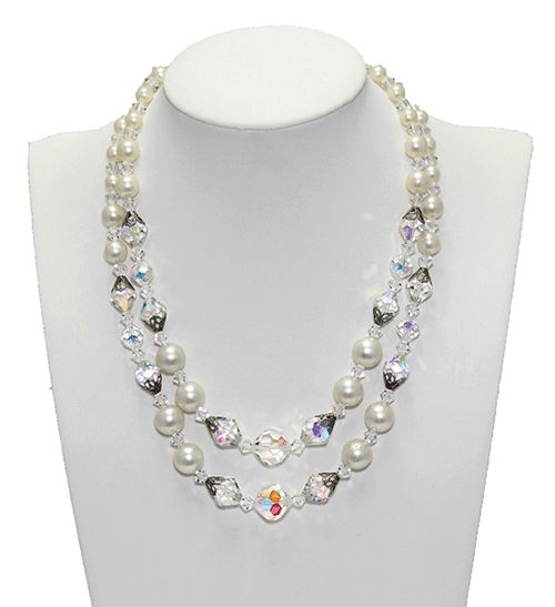 ntage Pearl & Crystal Double-Strand Necklace