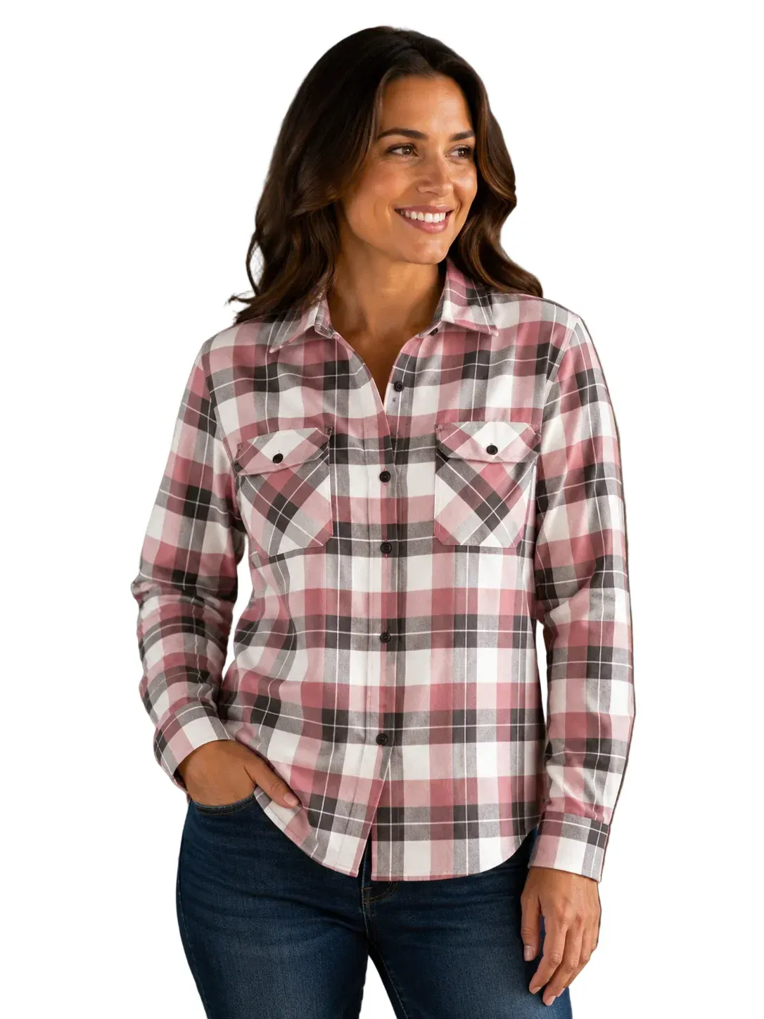 Ladies Flannel shirts, Colour: Dusty Pink/Grey/White, Size: 6