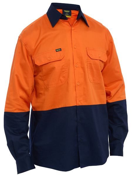 Men's Cotton Drill Shirt, Colour: Orange &amp; Navy, Size: Small