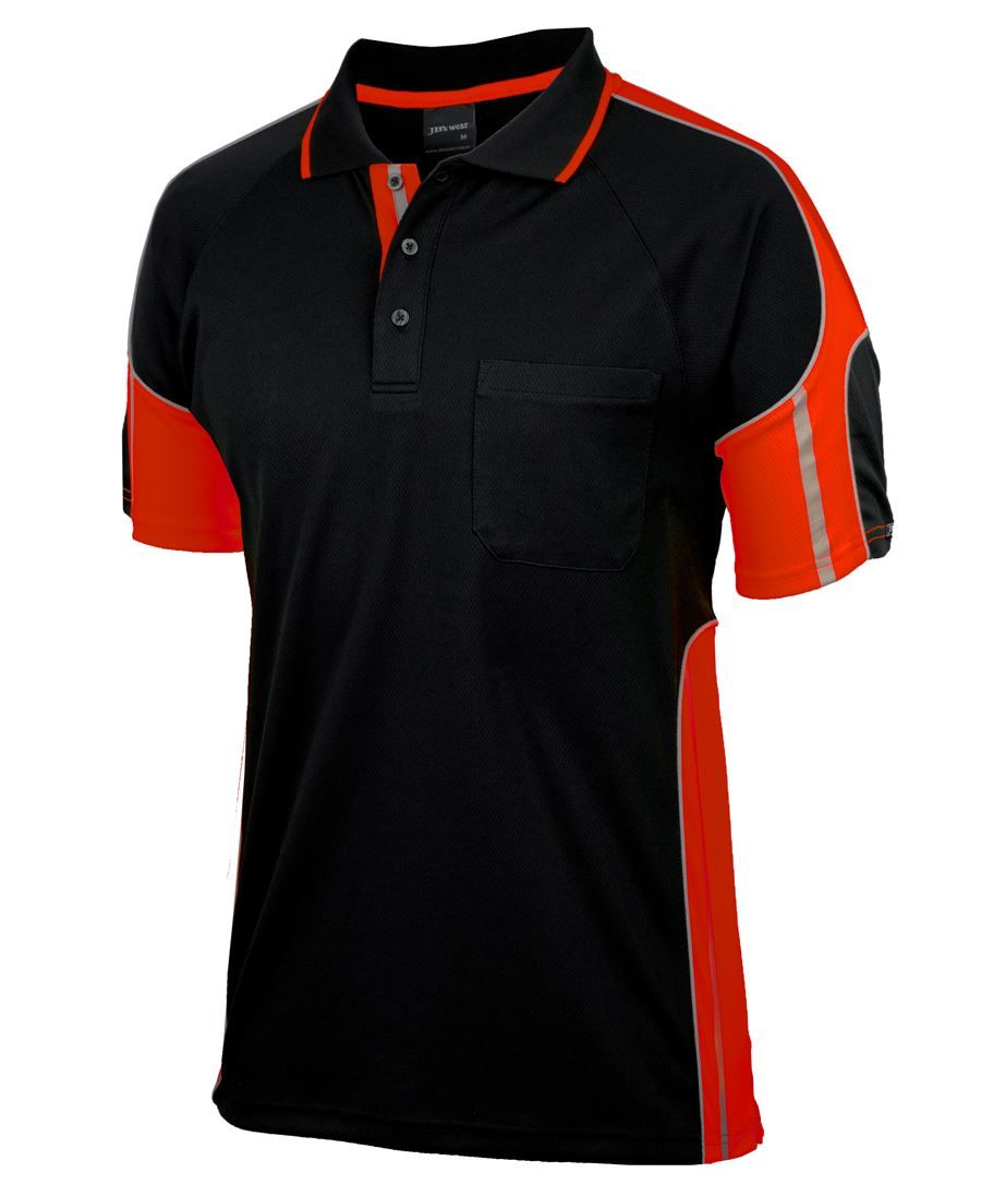 JB's Short sleeve Street panel polo 6SPP, Colour: Black-Orange, Size: s