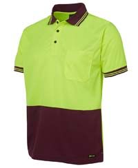 JB's Wear HI Viz S/S Trad Polo 6HVPS, Colour: Lime/Maroon, Size: 3XL