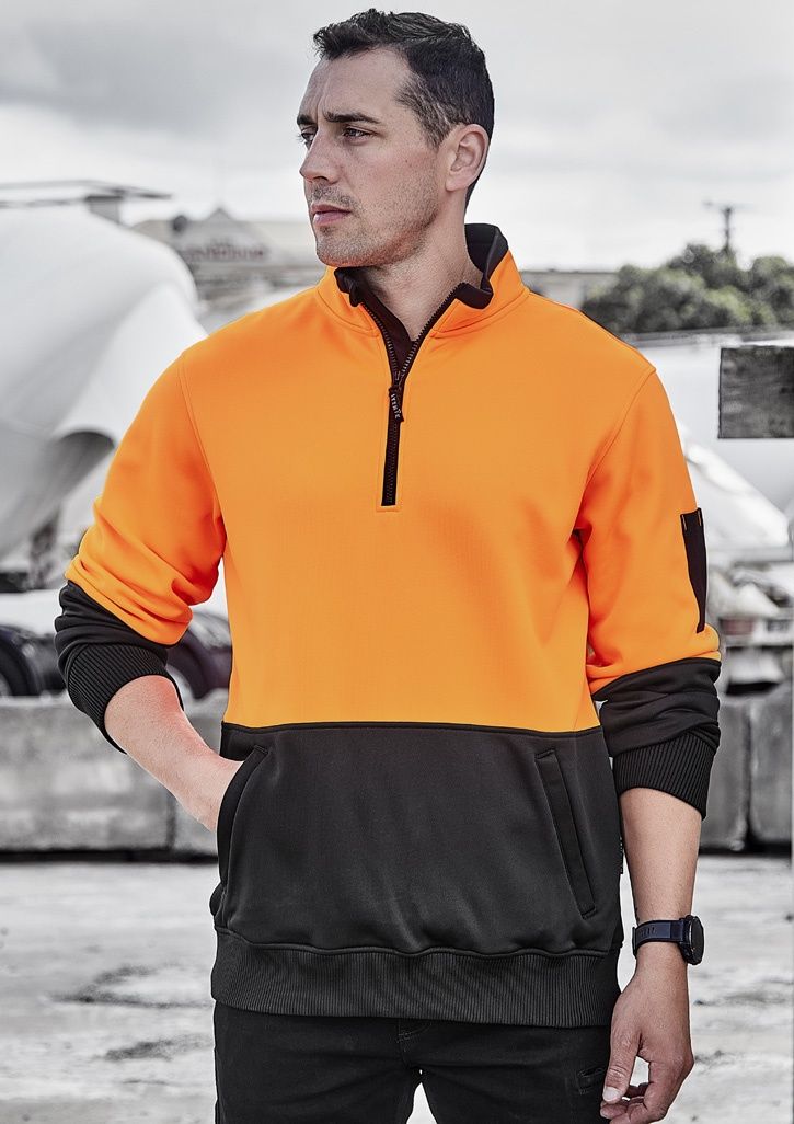 Syzmik Hi Viz Unisex 1/2 zip pullover ZT476, Colour: Orange/Navy, Size: L