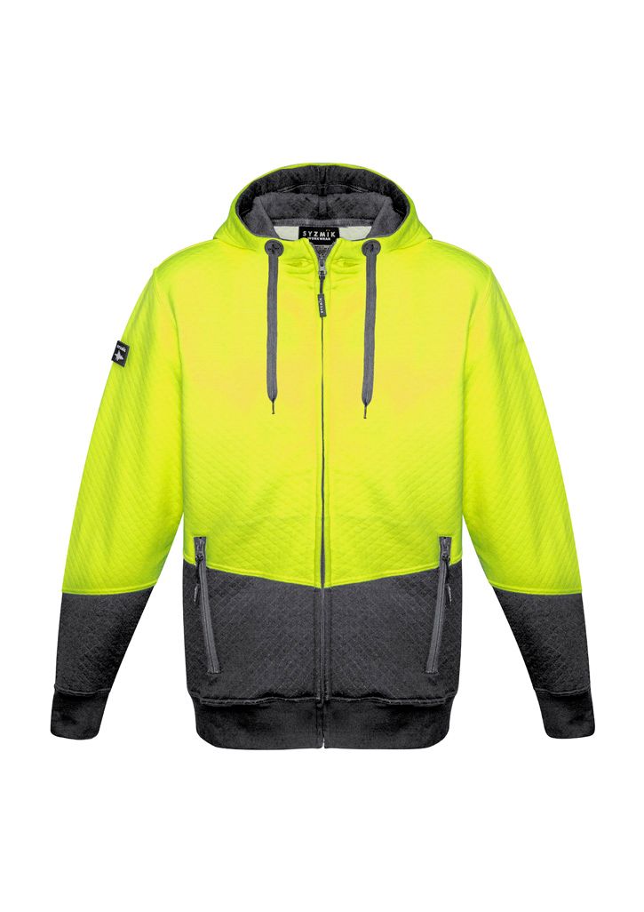 Unisex Hi Vis Textured Jacquard Full Zip Hoodie, Colour: Yellow/Navy, Size: XS