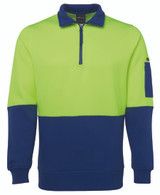 6HVPFELFX Mens Polar Fleece 1/2 zip pullover, Colour: Lime/Aqua, Size: XS