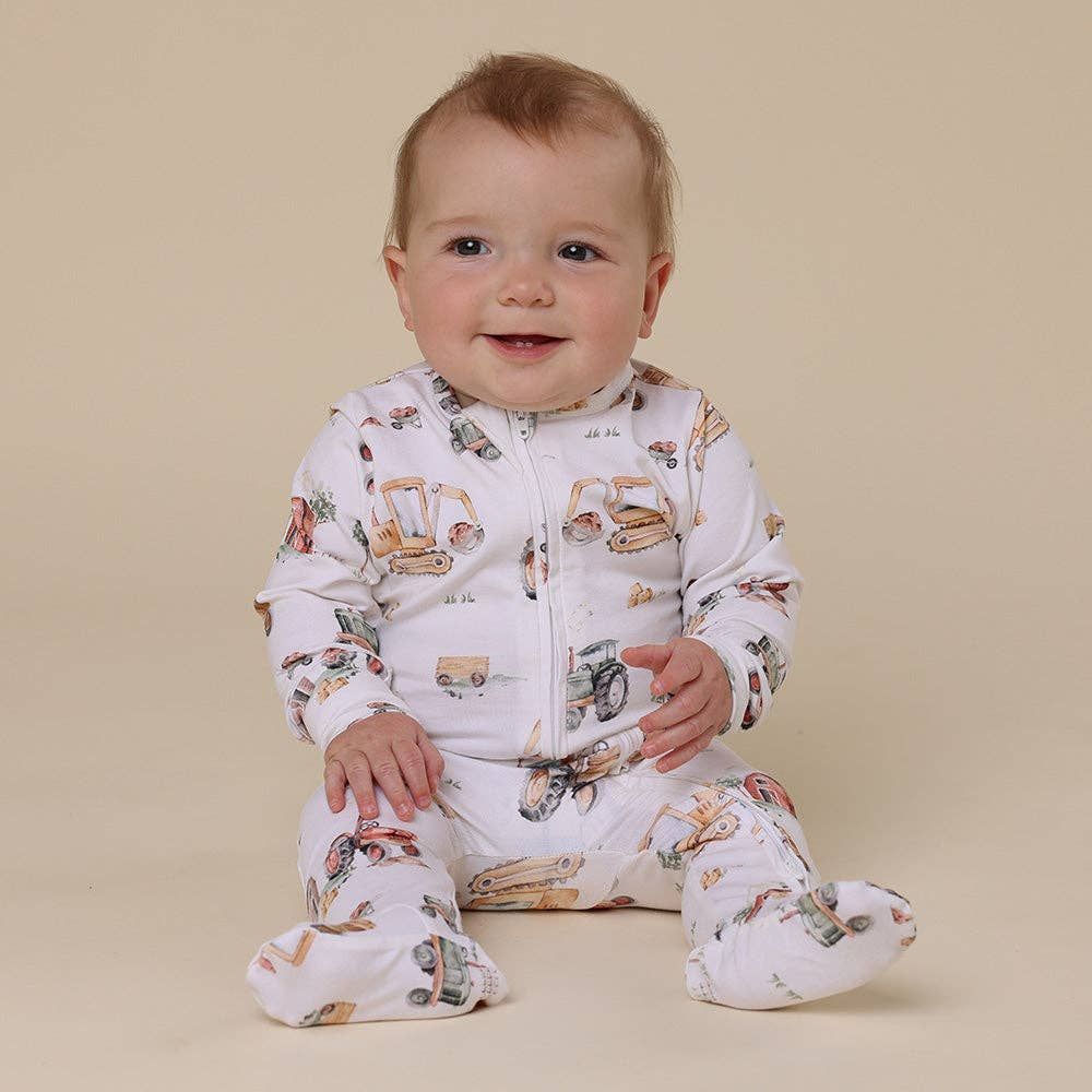Diggers &amp; Tractors Organic Snuggle Sleepsuit Zip Footie