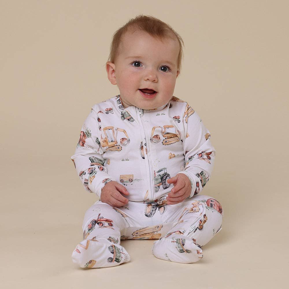 Diggers &amp; Tractors Organic Snuggle Sleepsuit Zip Footie