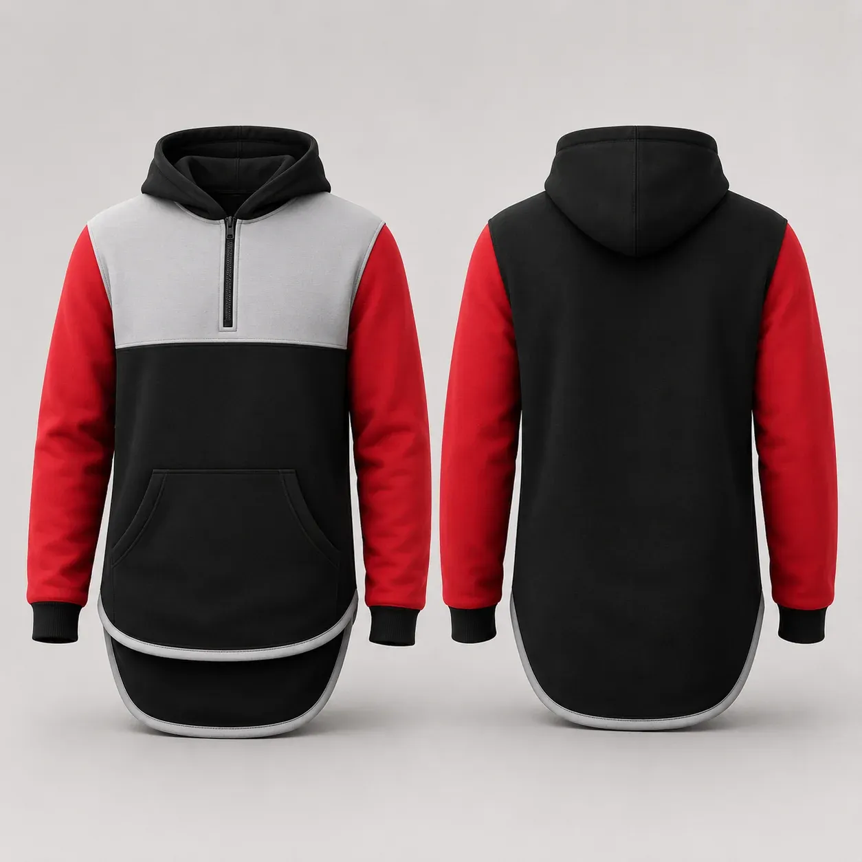 Black No Zip Long Tail Jumper, Colour: Red Grey &amp; Black, Size: sm