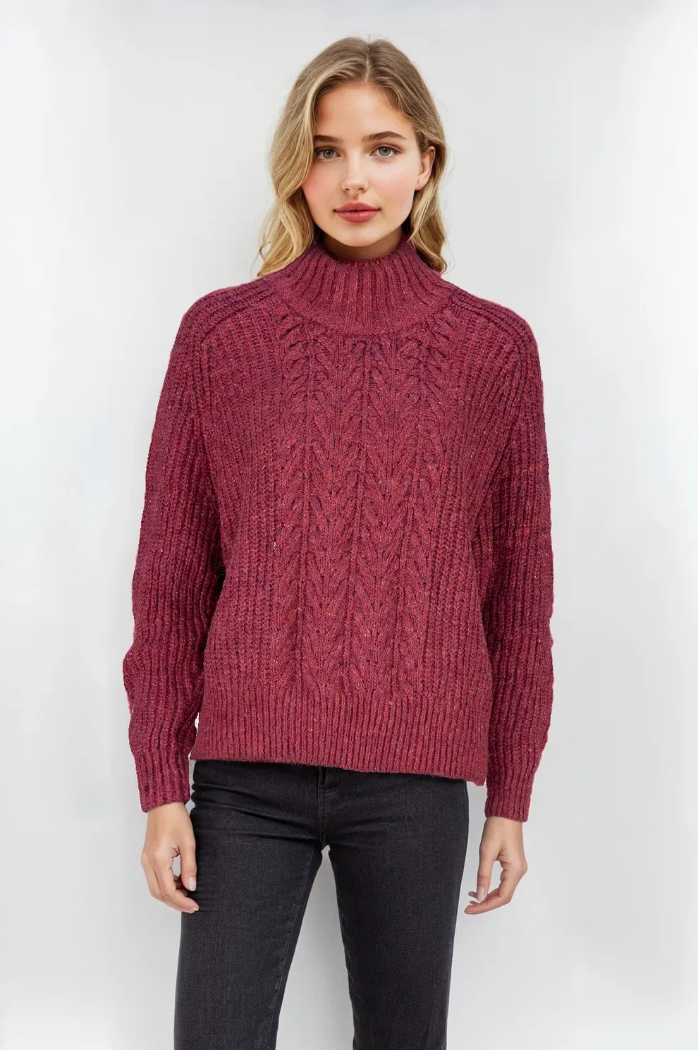 CD063 Ladies Cable Jumper, Colour: Wine, Size: M