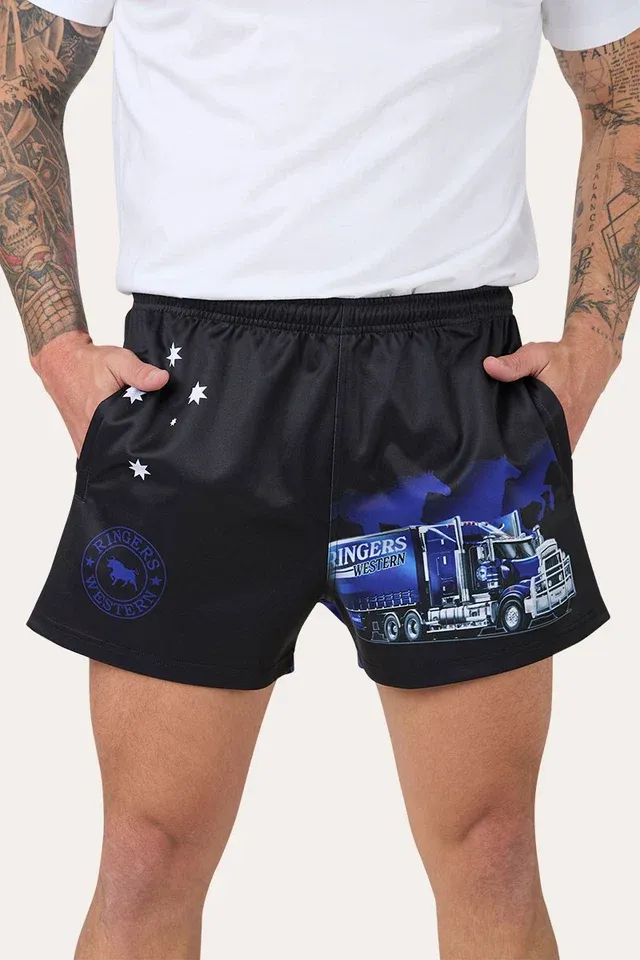 Footy Shorts- Blue -  Road Rumble, Size: XXS