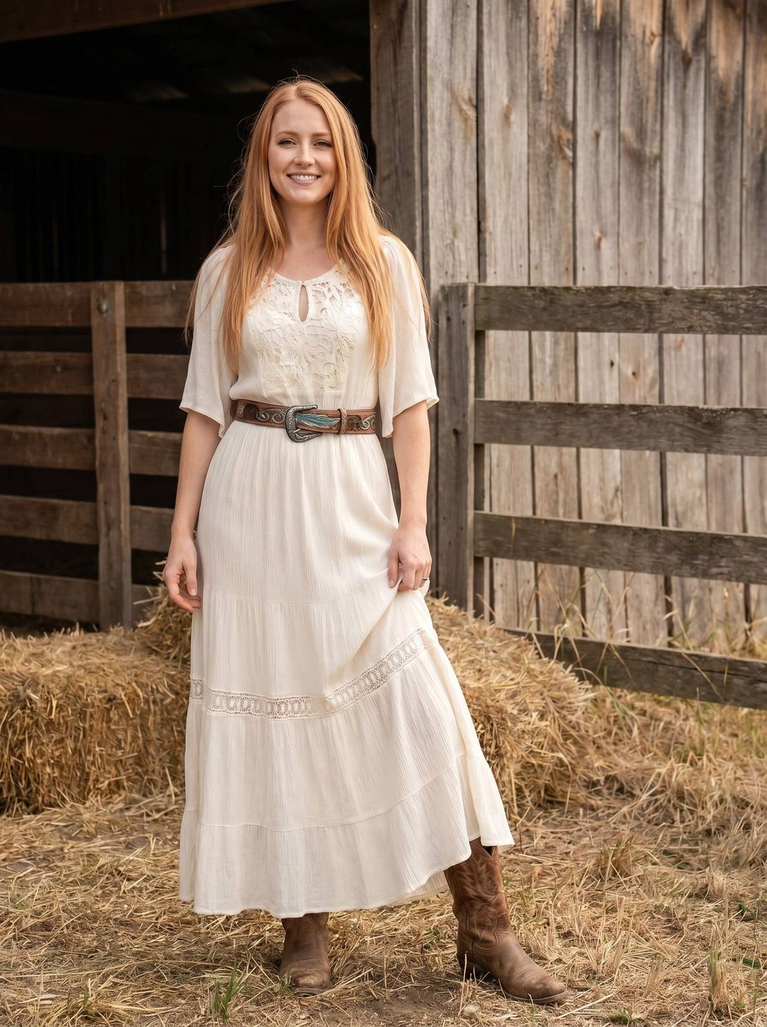 Cowgirl Maxi Dress - Ivory, Size: M