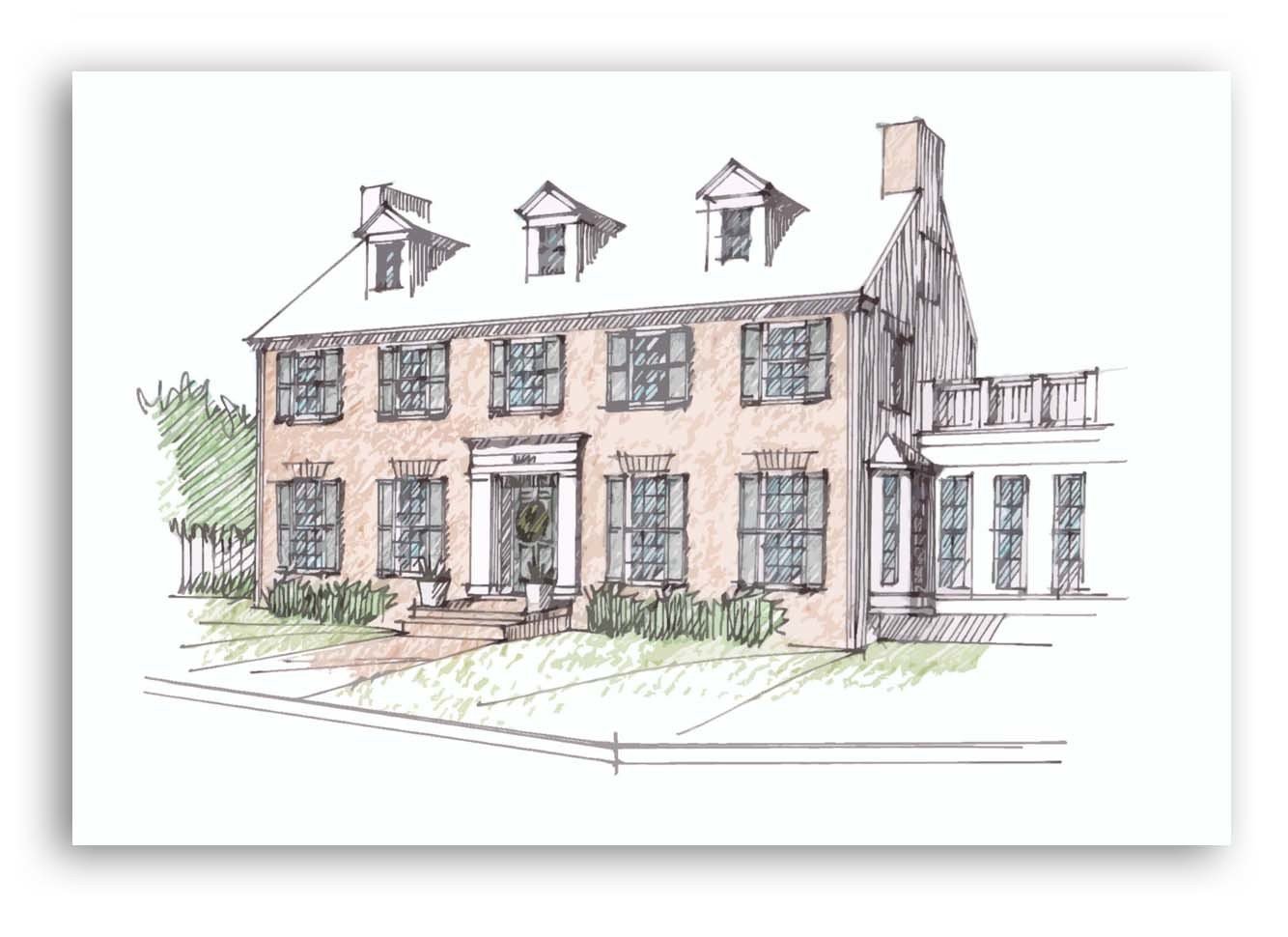 Hand-Drawn Color Architectural Home Sketch