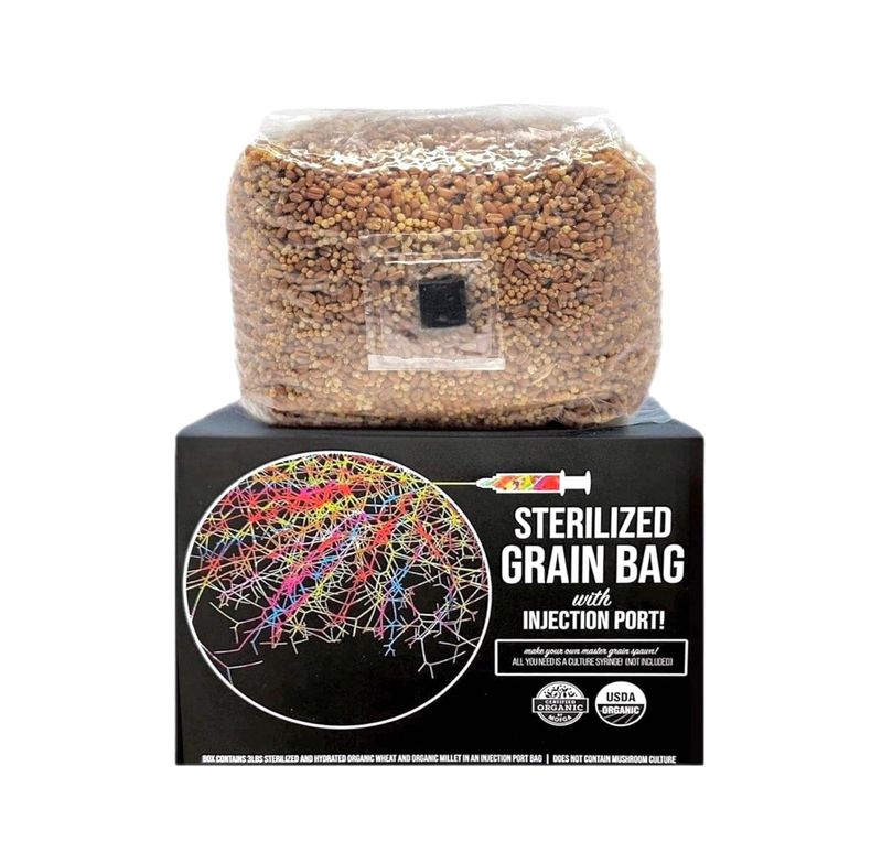 North Spore (3 lbs) Sterilized Hydrated Grain Bag w/Self-Healing Injection Port | Sterile Mushroom Spawn Bag w/ 0.2 Micron Filter Patch | USDA Certified Organic