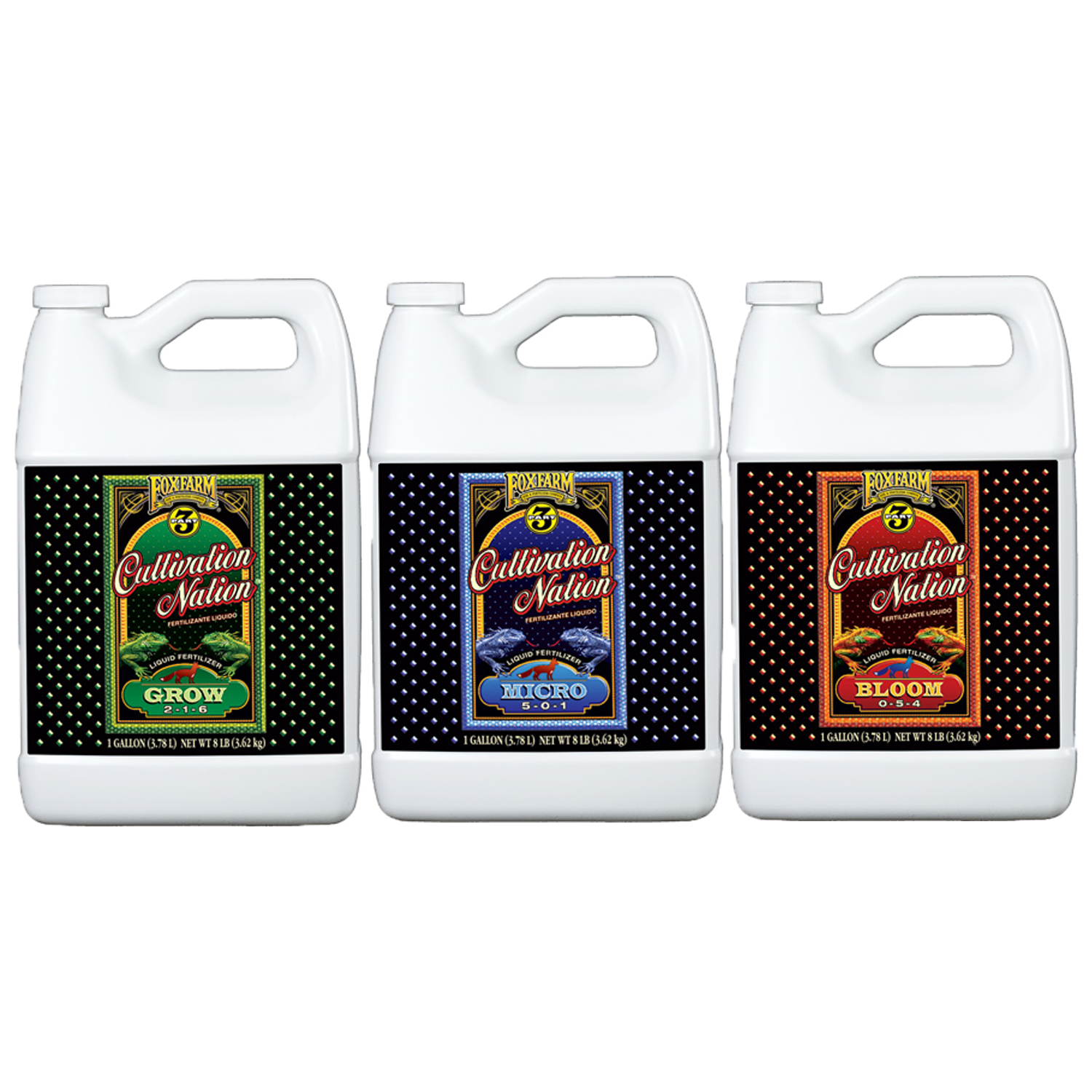 FoxFarm Cultivation Nation 3Part Liquid Fertilizer Grow Micro Bloom 1 gal Set