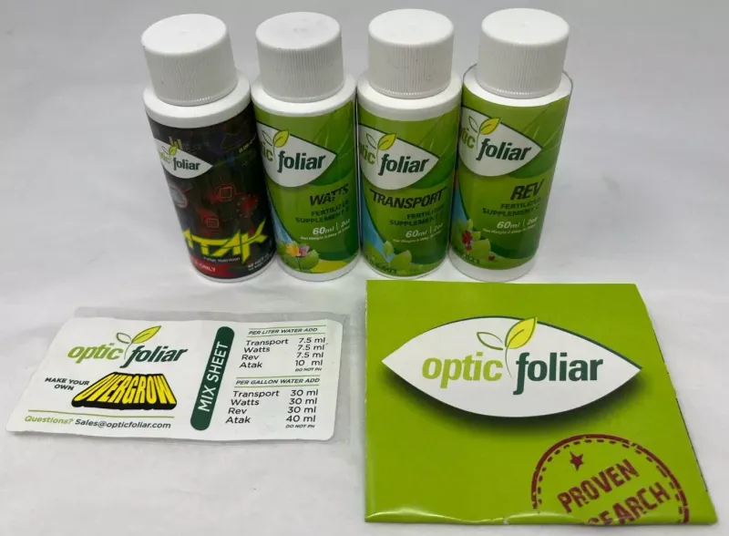 Optic Foliar 4 Pack Optic Foliar Fertilizer Kit Transport, Watts, Rev, Atak 250ml Per Bottle